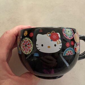 Sanrio Black Mug with Red and Blue Floral Accents